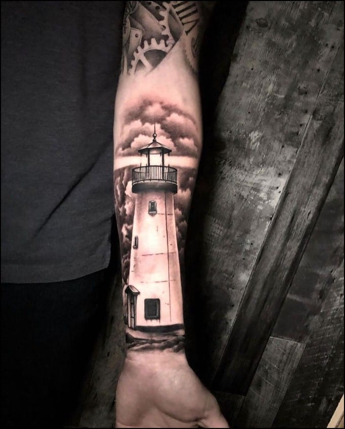 Lighthouse tattoo full sleeve