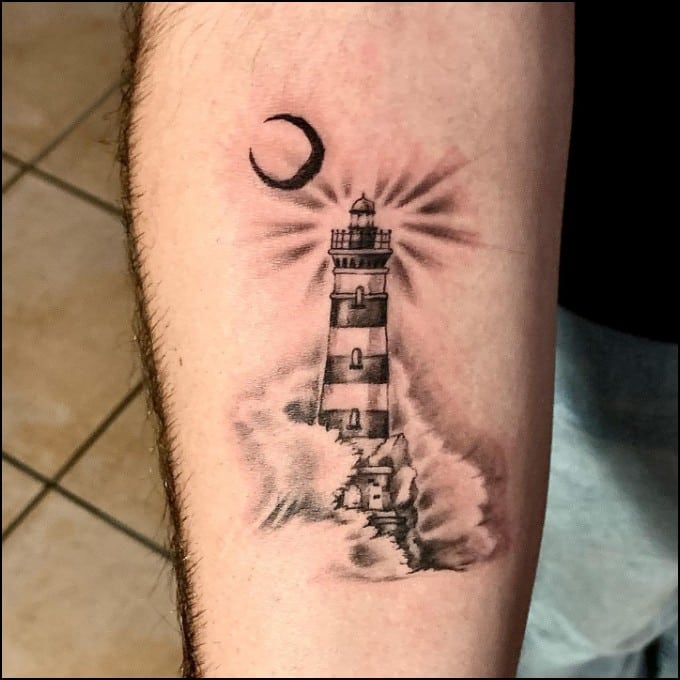 lighthouse tattoos with moon