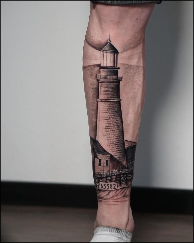 Lighthouse Tattoo Design on legs