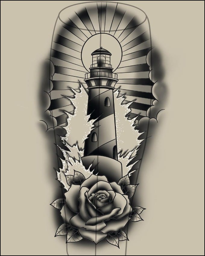 Image of Lighthouse tattoo black and white