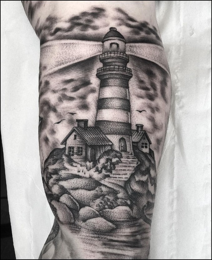 Lighthouse tattoo traditional