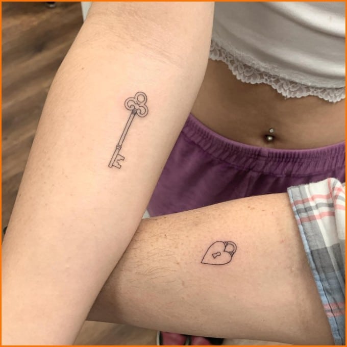 lock and key tattoos for sisters