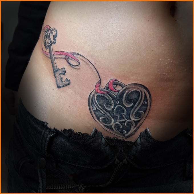 heart lock and key couples tattoos