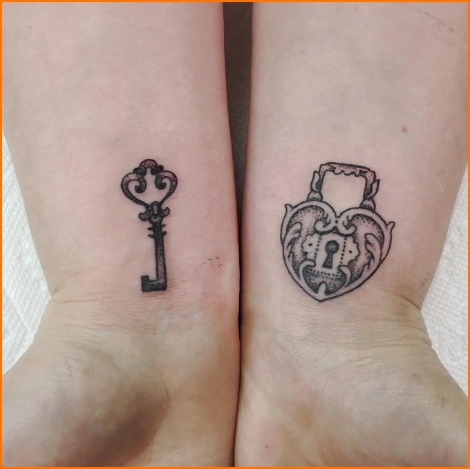 lock and key tattoo black and white