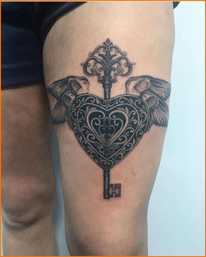 heart lock and key couples tattoos