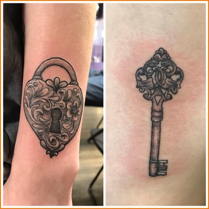 lock and key tattoos for husband wife