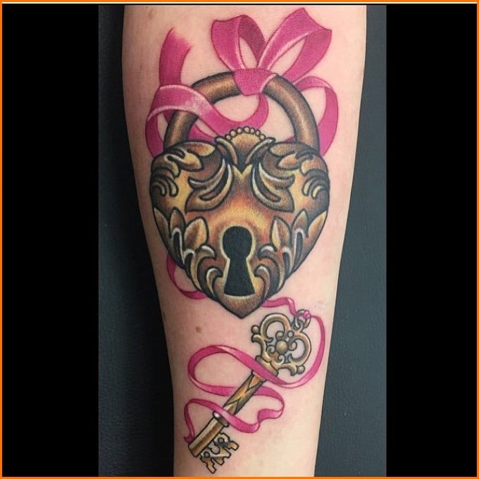 ribbon lock and key tattoos