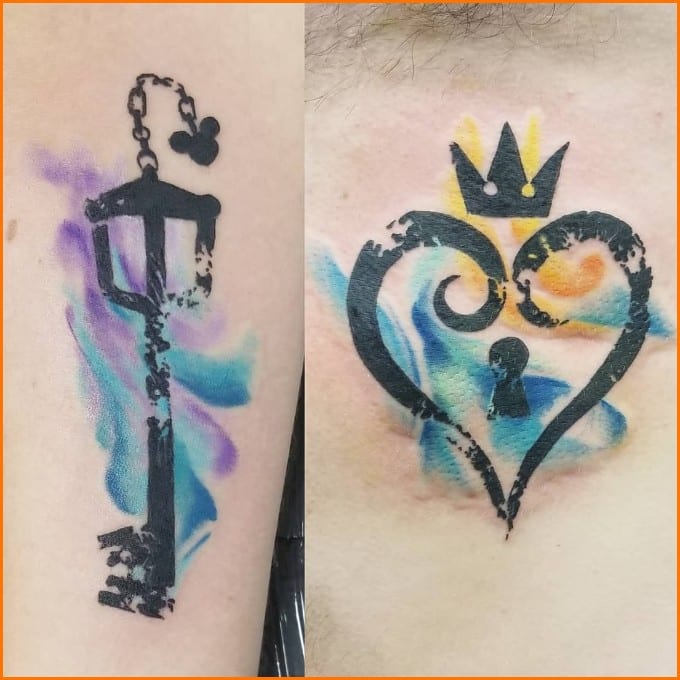 watercolor lock and key tattoos