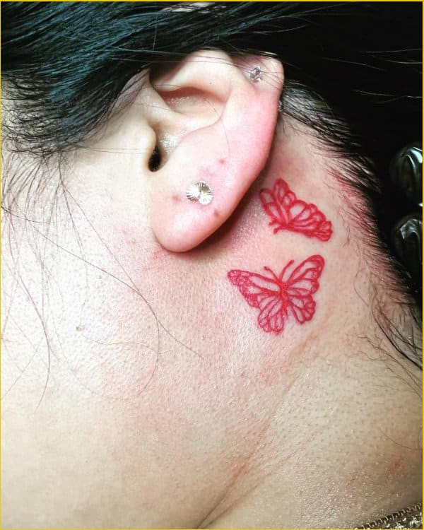 Red Butterfly Tattoo  Butterfly tattoo Red tattoos Behind ear tattoo