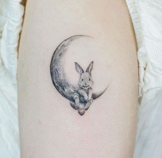 Rabbit with Moon Tattoos