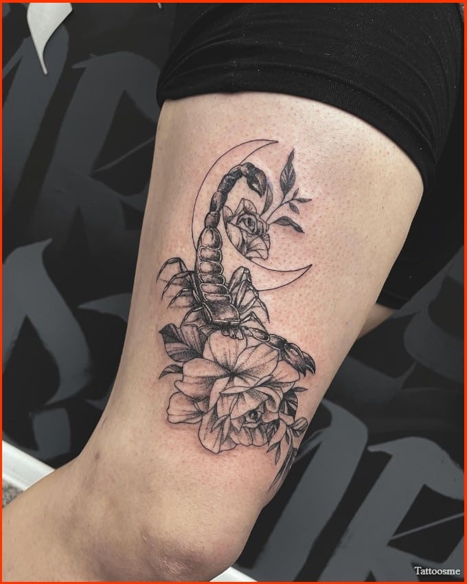small Scorpio symbol tribal tattoos with flowers