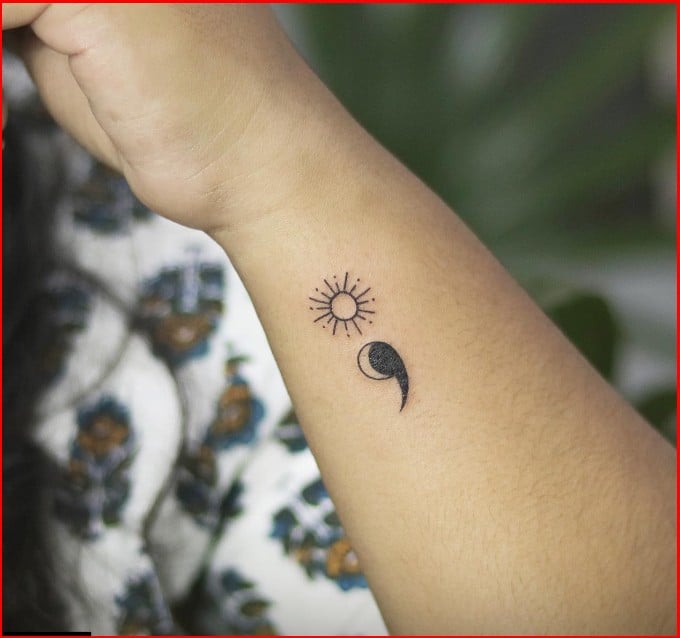 sun and moon semicolon tattoo