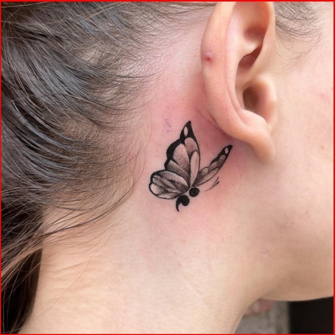 semicolon tattoos behind the ear