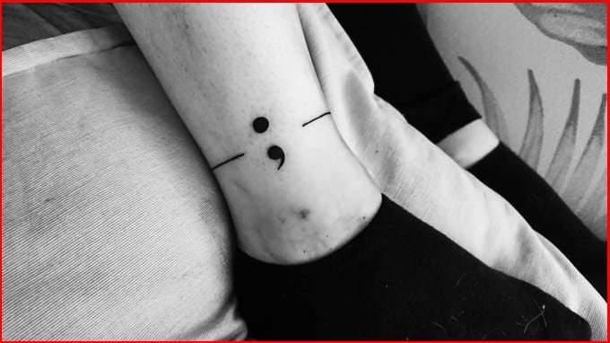 semicolon tattoo designs  on ankle bracelet