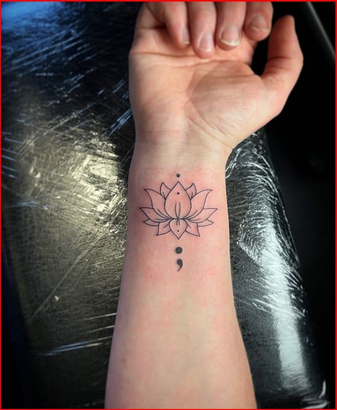 lotus semicolon flower tattoos