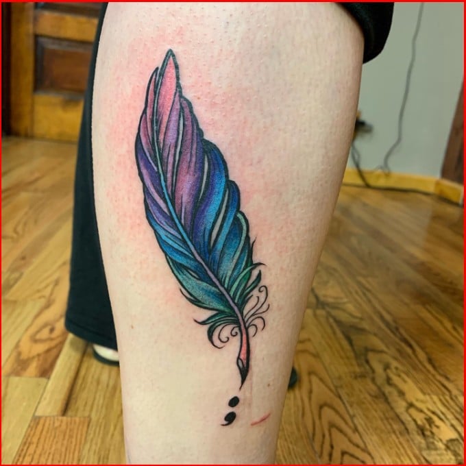 semicolon feather tattoo