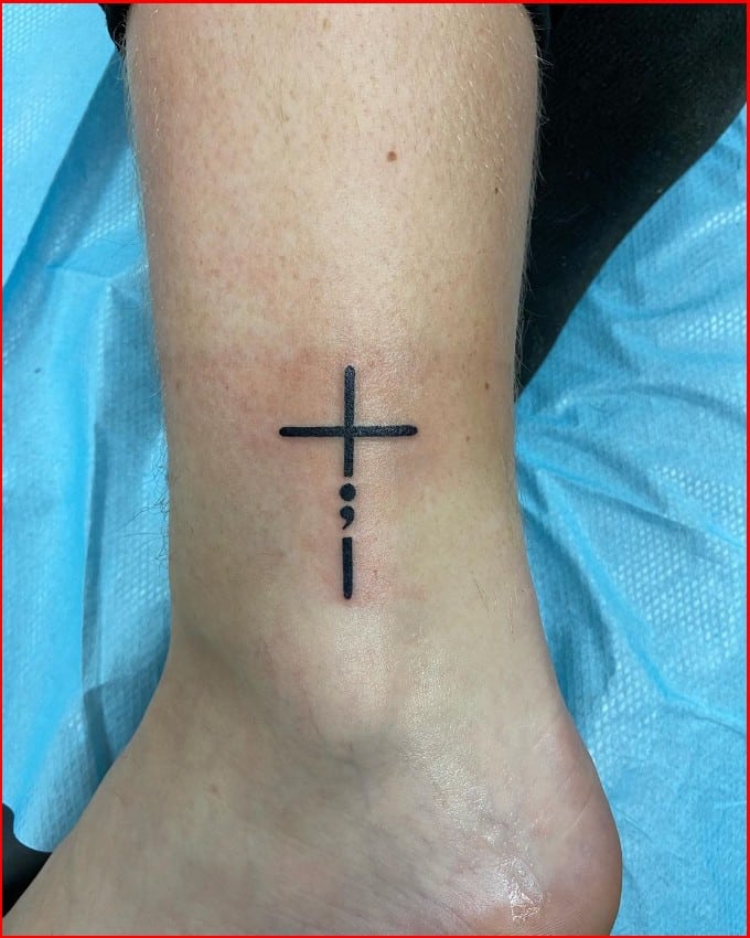 semicolon cross tattoo