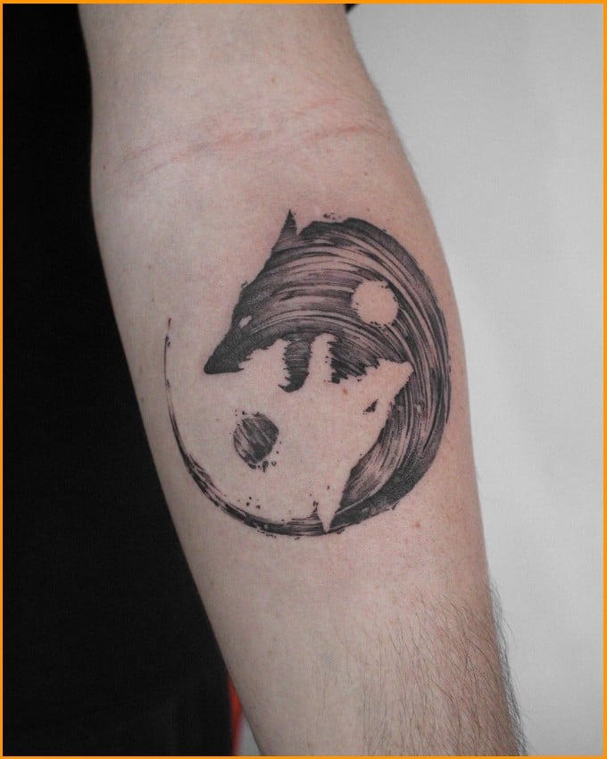 yin yan wolf head spiritual tattoo