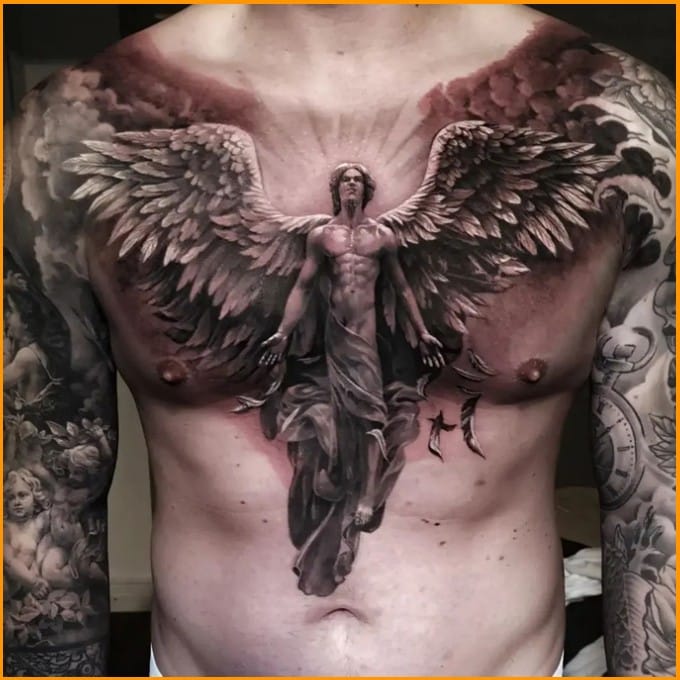 3d angel tattoo on chest