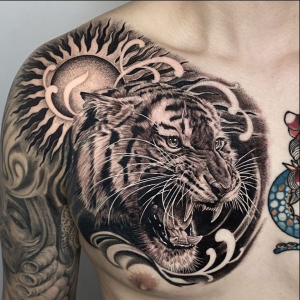 tiger chest tattoos