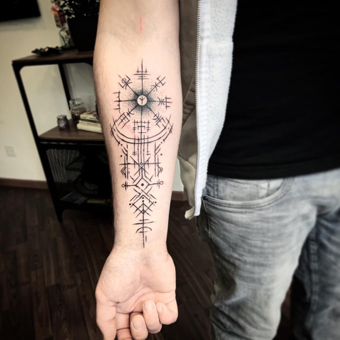 Vegvisir tattoo on forearm