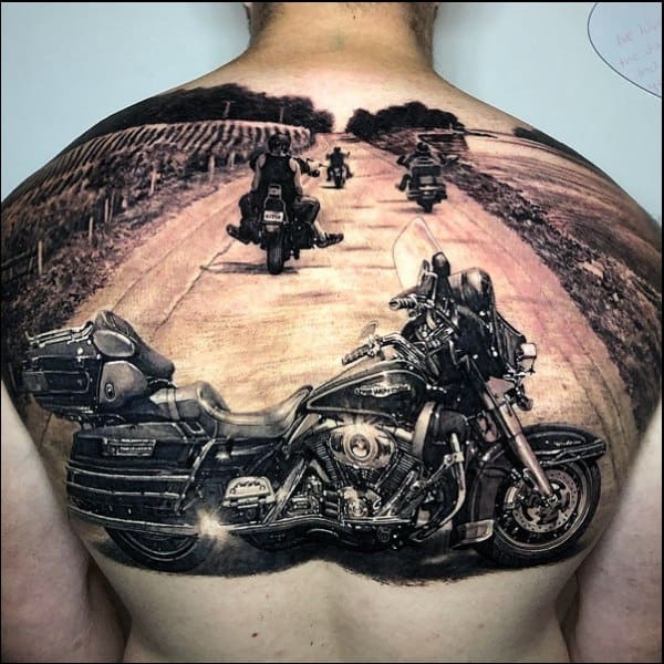 3d bikes tattoos on back