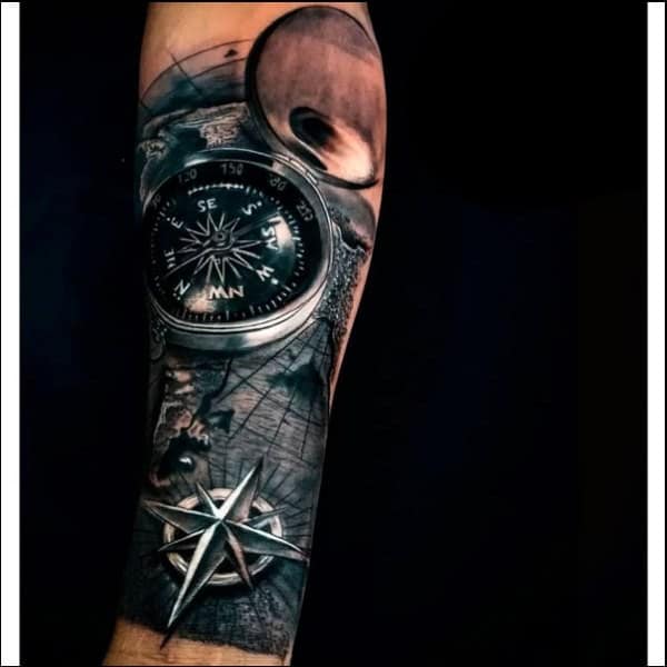 3d realistic compass tattoos for arm
