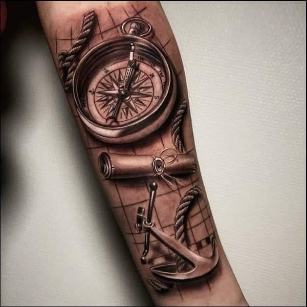 compass tattoo with anchor