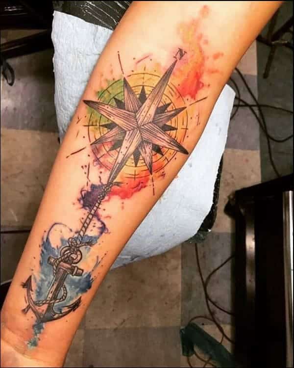 watercolor anchor tattoo on hand