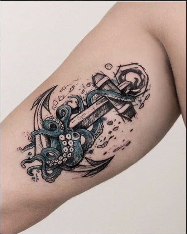 anchor tattoo with octopus