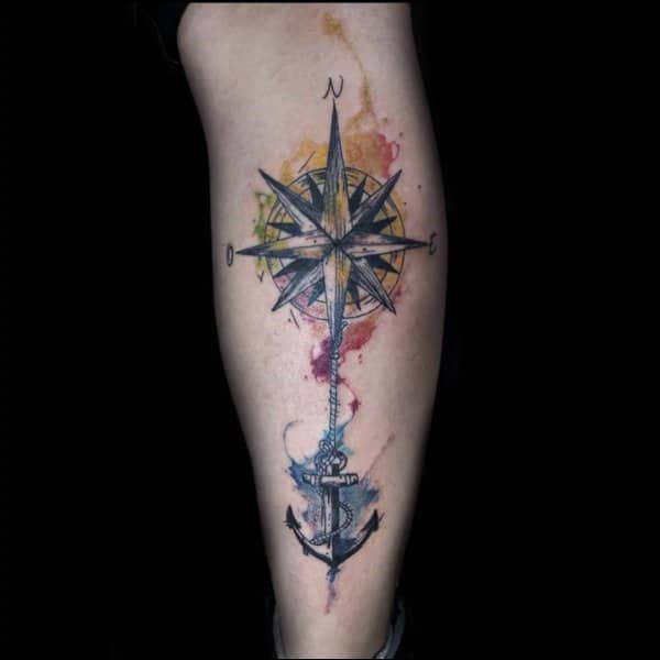 watercolor anchor with compass tattoos