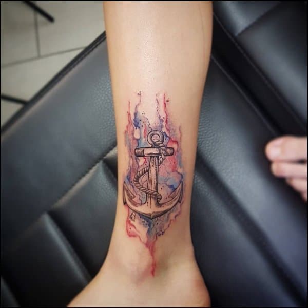Watercolor anchor tattoos for leg