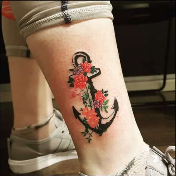 anchor tattoo with flower