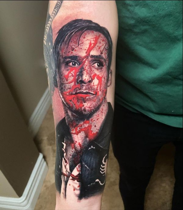 realistic portrait arm tattoos