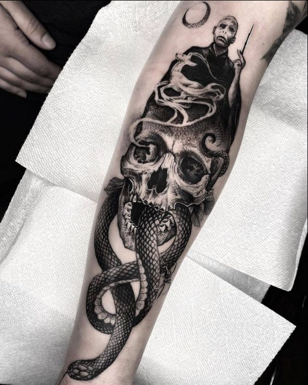 harry potter snake and skull arm tattoos