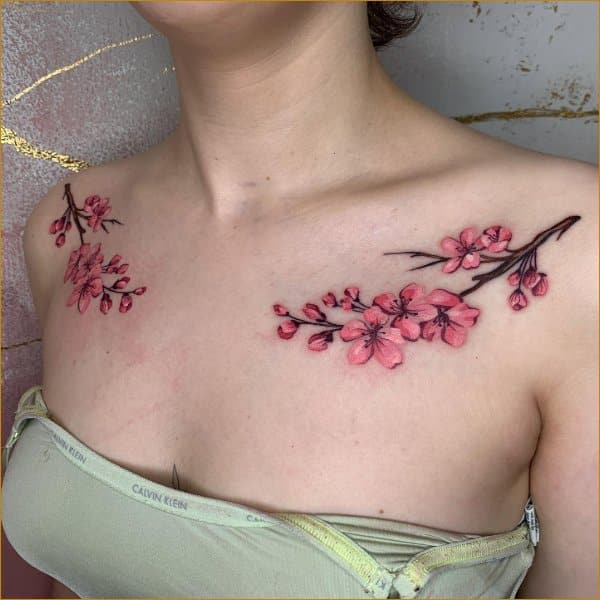 cherry blossom collar bone tattoos