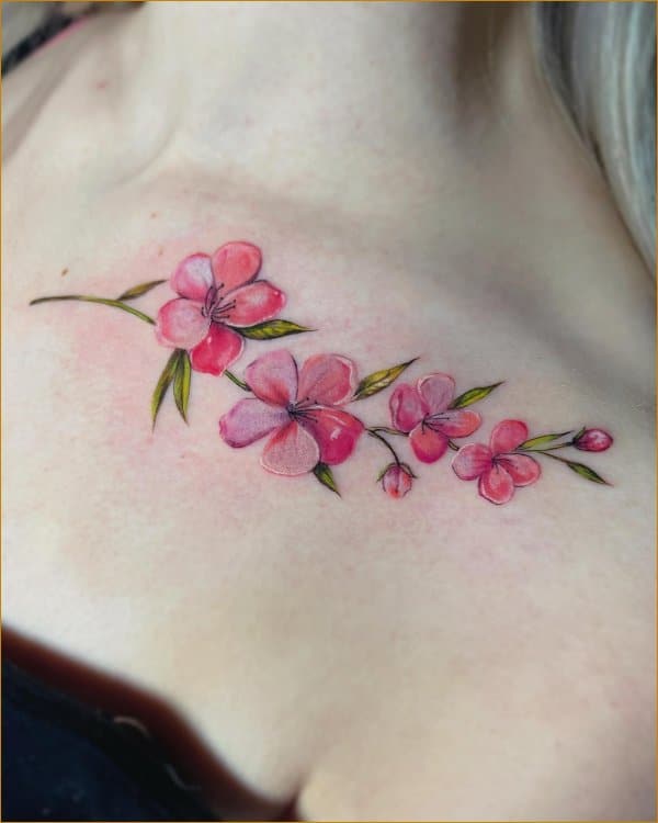 Best cherry blossom collar bone tattoos