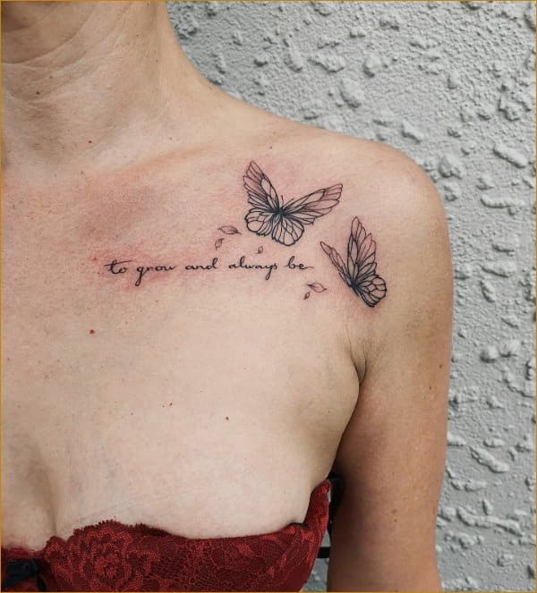 Flying birds tattoo located on the collarbone.