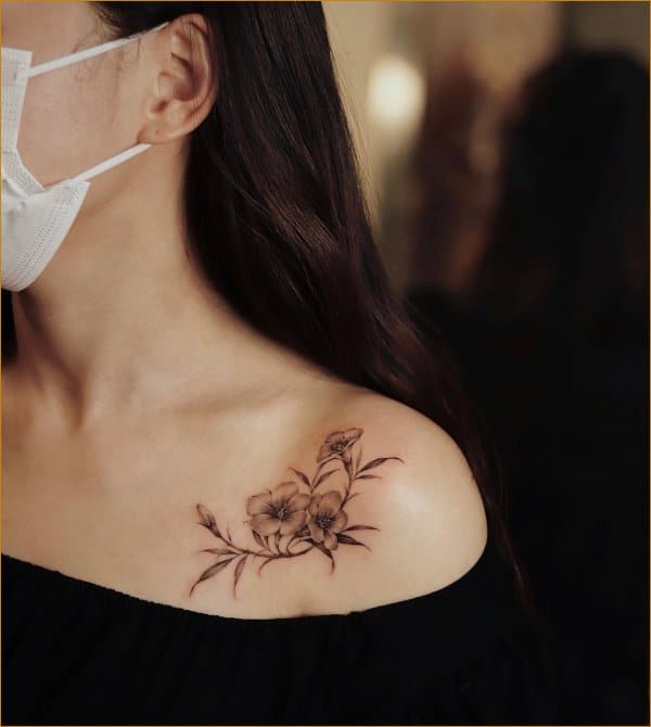 Feather With Flying Birds Tattoo On Girl Collar Bone