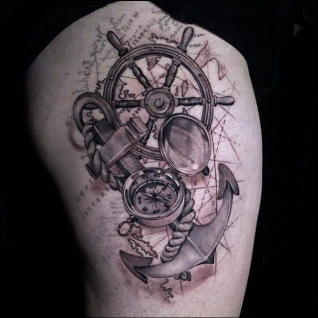 compass tattoos with anchor