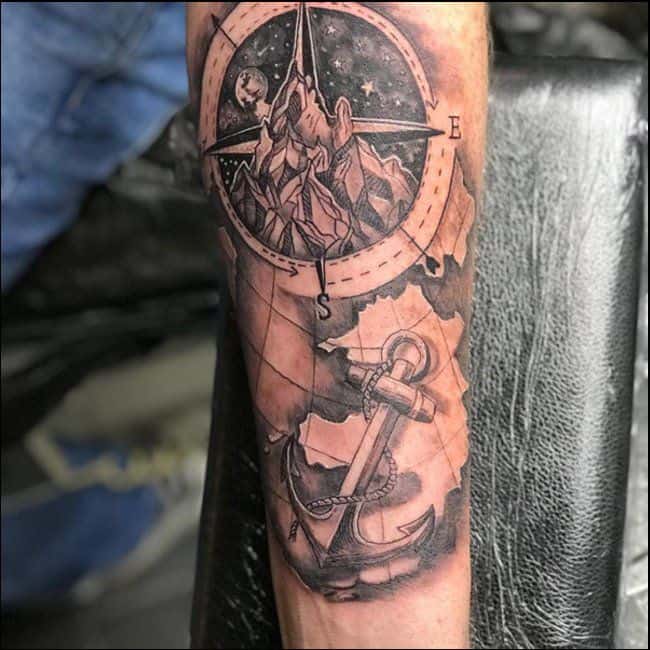 clock and compass tattoos