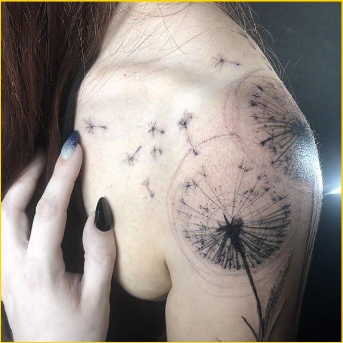 Best dandelion tattoos on shoulder