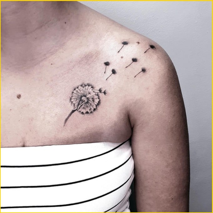 minimalist dandelion tattoo