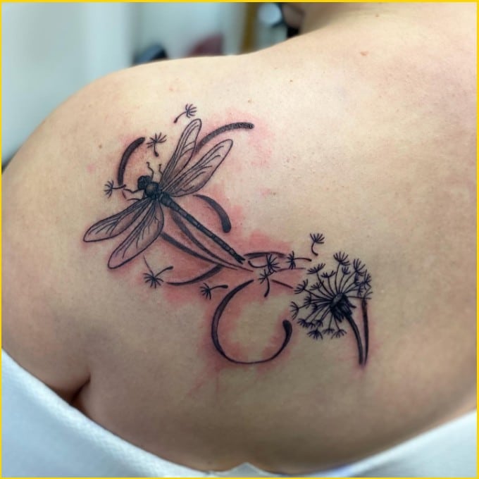 Best dandelion tattoos with dragonfly
