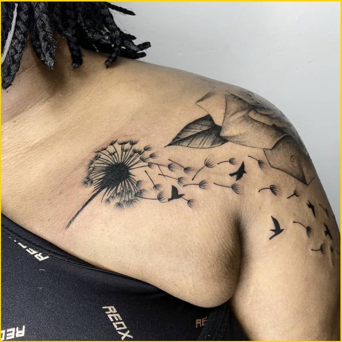 Best dandelion tattoos on shoulder