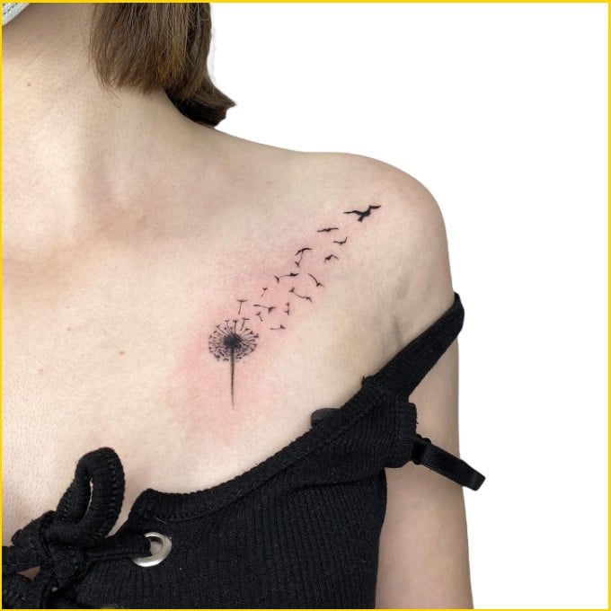 Best dandelion tattoos collarbone for women