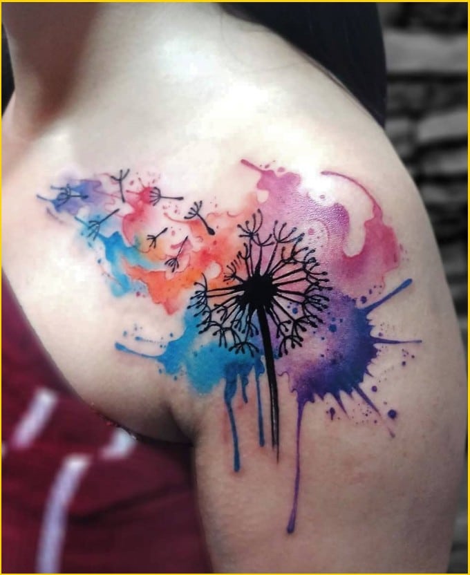 watercolor dandelion tattoos