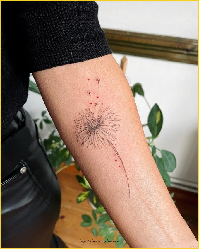 yellow dandelion tattoo