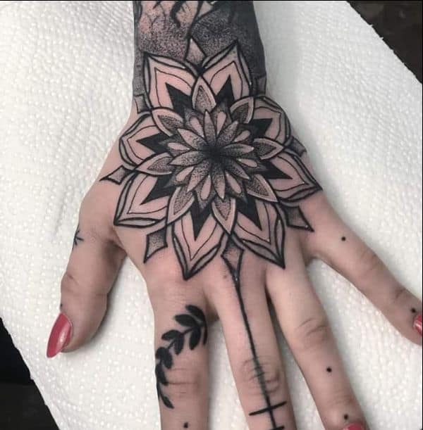 mandala hand tattoo design for women