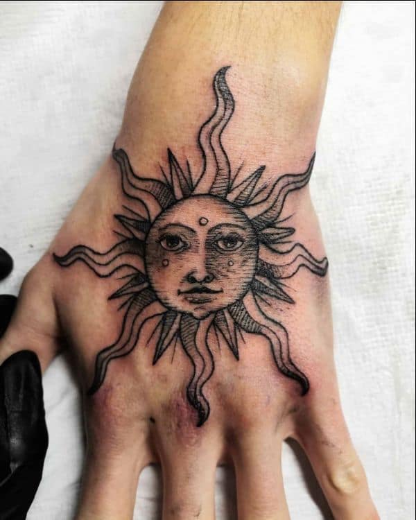 sun tattoos on hand